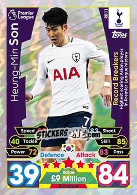 Sticker Heung-Min Son - English Premier League 2017-2018. Match Attax Extra n. RB11 - Topps