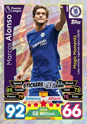 Sticker Marcos Alonso - English Premier League 2017-2018. Match Attax Extra - Topps