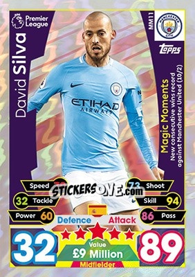 Sticker David Silva - English Premier League 2017-2018. Match Attax Extra - Topps