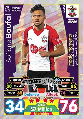 Sticker Sofiane Boufal - English Premier League 2017-2018. Match Attax Extra - Topps