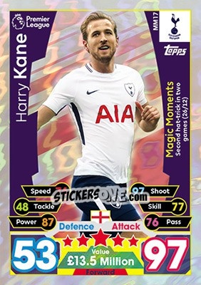 Sticker Harry Kane - English Premier League 2017-2018. Match Attax Extra n. MM17 - Topps