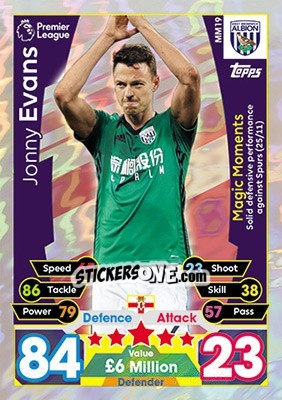 Sticker Jonny Evans - English Premier League 2017-2018. Match Attax Extra - Topps