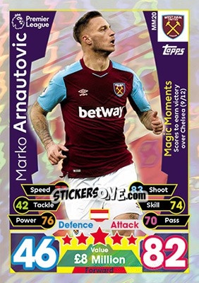 Sticker Marko Arnautovic - English Premier League 2017-2018. Match Attax Extra - Topps