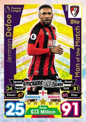 Sticker Jermain Defoe - English Premier League 2017-2018. Match Attax Extra - Topps