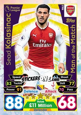 Cromo Sead Kolasinac - English Premier League 2017-2018. Match Attax Extra - Topps