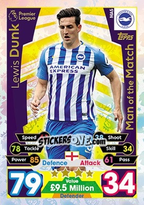 Sticker Lewis Dunk - English Premier League 2017-2018. Match Attax Extra - Topps