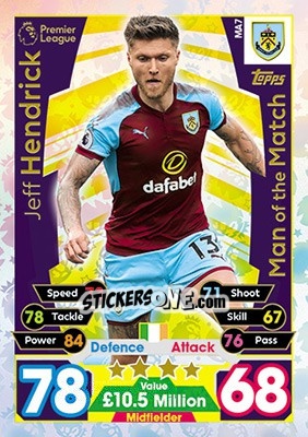 Sticker Jeff Hendrick - English Premier League 2017-2018. Match Attax Extra - Topps