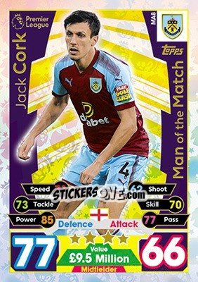 Sticker Jack Cork - English Premier League 2017-2018. Match Attax Extra - Topps