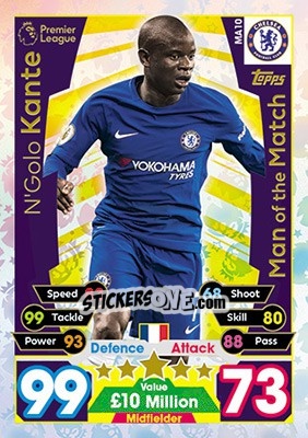 Sticker N'Golo Kante - English Premier League 2017-2018. Match Attax Extra n. MA10 - Topps