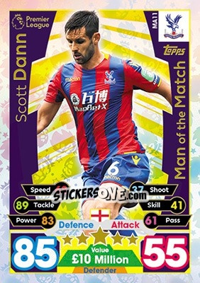 Sticker Scott Dann - English Premier League 2017-2018. Match Attax Extra - Topps