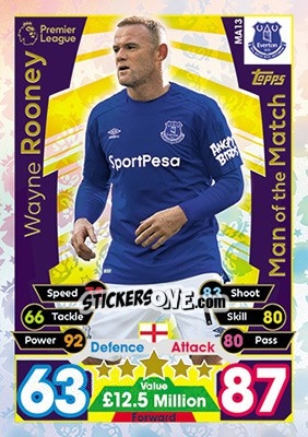 Sticker Wayne Rooney - English Premier League 2017-2018. Match Attax Extra n. MA13 - Topps