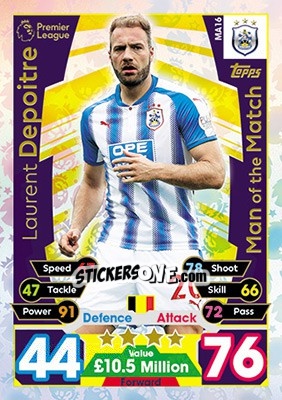 Sticker Laurent Depoitre - English Premier League 2017-2018. Match Attax Extra n. MA16 - Topps