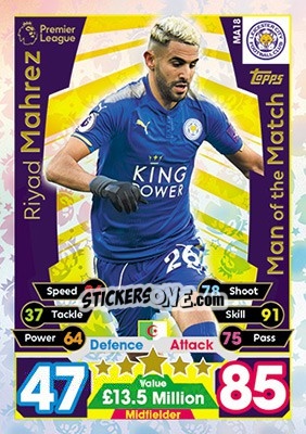 Sticker Riyad Mahrez - English Premier League 2017-2018. Match Attax Extra n. MA18 - Topps