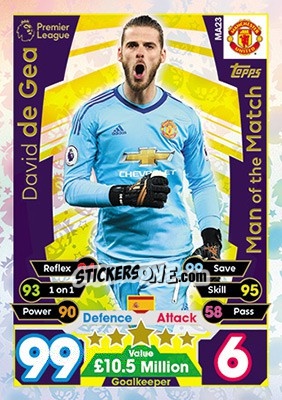 Sticker David de Gea - English Premier League 2017-2018. Match Attax Extra - Topps