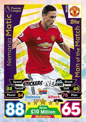 Sticker Nemanja Matic - English Premier League 2017-2018. Match Attax Extra n. MA24 - Topps