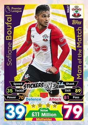 Sticker Sofiane Boufal - English Premier League 2017-2018. Match Attax Extra n. MA27 - Topps