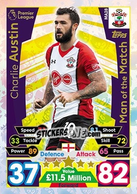 Sticker Charlie Austin - English Premier League 2017-2018. Match Attax Extra - Topps