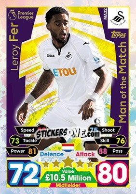 Figurina Leroy Fer - English Premier League 2017-2018. Match Attax Extra - Topps