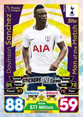 Sticker Davinson Sanchez - English Premier League 2017-2018. Match Attax Extra n. MA33 - Topps