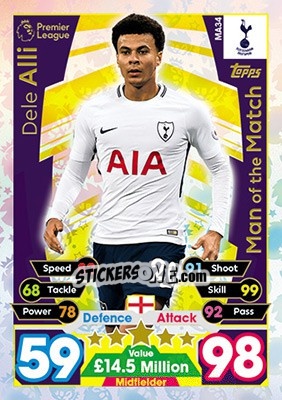 Sticker Dele Alli - English Premier League 2017-2018. Match Attax Extra n. MA34 - Topps