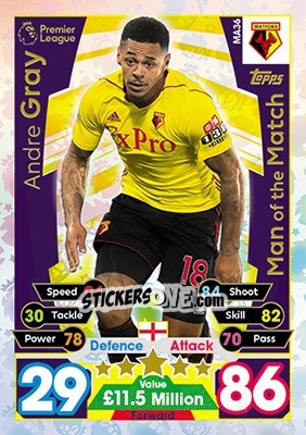 Sticker Andre Gray - English Premier League 2017-2018. Match Attax Extra - Topps