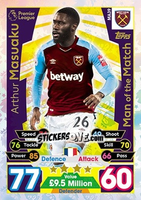 Cromo Arthur Masuaku - English Premier League 2017-2018. Match Attax Extra - Topps