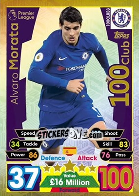 Sticker Alvaro Morata - English Premier League 2017-2018. Match Attax Extra n. 100CLUB3 - Topps
