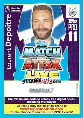 Sticker Laurent Depoitre - English Premier League 2017-2018. Match Attax Extra - Topps