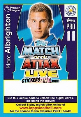 Sticker Marc Albrighton - English Premier League 2017-2018. Match Attax Extra - Topps