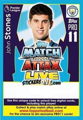Sticker John Stones - English Premier League 2017-2018. Match Attax Extra - Topps