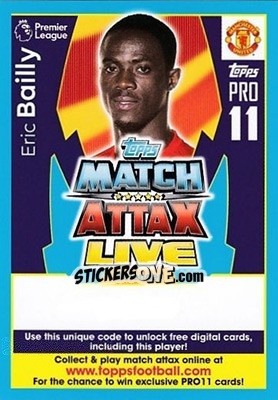 Sticker Eric Bailly - English Premier League 2017-2018. Match Attax Extra n. PLX18-INUK18 - Topps