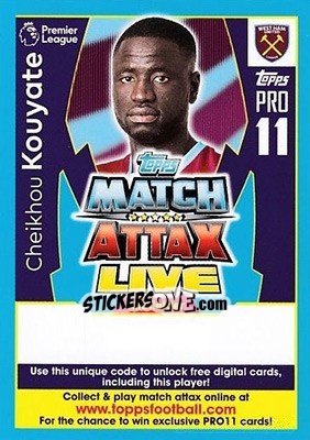 Sticker Cheikhou Kouyate - English Premier League 2017-2018. Match Attax Extra n. PLX18-INUK31 - Topps