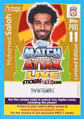Sticker Mohamed Salah - English Premier League 2017-2018. Match Attax Extra - Topps