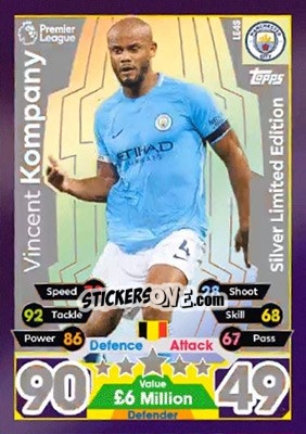 Sticker Vincent Kompany - English Premier League 2017-2018. Match Attax Extra n. LE4S - Topps