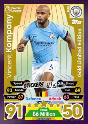 Sticker Vincent Kompany - English Premier League 2017-2018. Match Attax Extra - Topps