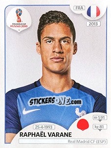 Sticker Raphaël Varane - Coppa del Mondo FIFA Russia 2018 - Panini