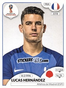 Sticker Lucas Hernández - Coppa del Mondo FIFA Russia 2018 - Panini