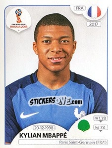 Sticker Kylian Mbappé - Coppa del Mondo FIFA Russia 2018 - Panini