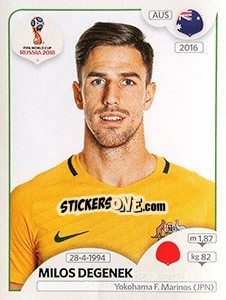 Sticker Milos Degenek - Coppa del Mondo FIFA Russia 2018 - Panini