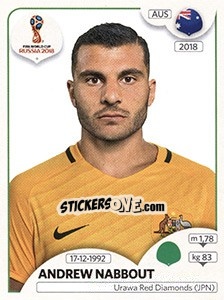 Sticker Andrew Nabbout - Coppa del Mondo FIFA Russia 2018 - Panini