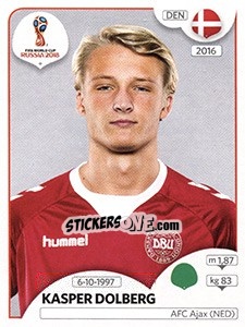 Sticker Kasper Dolberg - Coppa del Mondo FIFA Russia 2018 - Panini