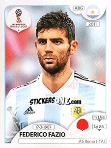 Cromo Federico Fazio - Coppa del Mondo FIFA Russia 2018 - Panini