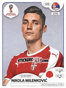 Cromo Nikola Milenkovic - Coppa del Mondo FIFA Russia 2018 - Panini