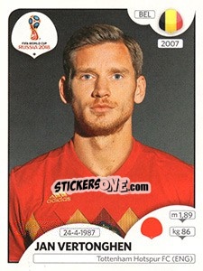 Figurina Jan Vertonghen - Coppa del Mondo FIFA Russia 2018 - Panini