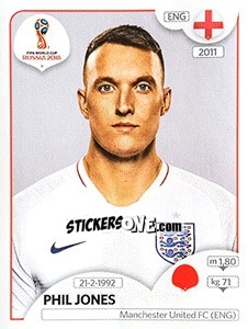 Sticker Phil Jones - Coppa del Mondo FIFA Russia 2018 - Panini