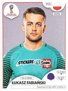 Sticker Lukasz Fabiański - Coppa del Mondo FIFA Russia 2018 - Panini