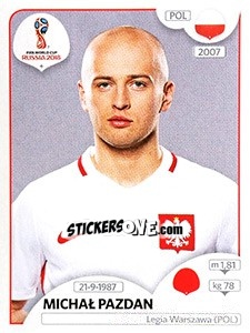 Cromo Michał Pazdan - Coppa del Mondo FIFA Russia 2018 - Panini