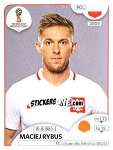 Sticker Maciej Rybus - Coppa del Mondo FIFA Russia 2018 - Panini