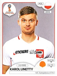 Sticker Karol Linetty - Coppa del Mondo FIFA Russia 2018 - Panini