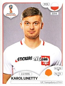 Cromo Karol Linetty - Coppa del Mondo FIFA Russia 2018 - Panini